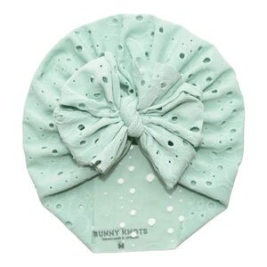 Bunnyknots FROSTINI | WISHFUL MINT | EYELET HEADWRAP Mint Eyelet Bow Baby Turban